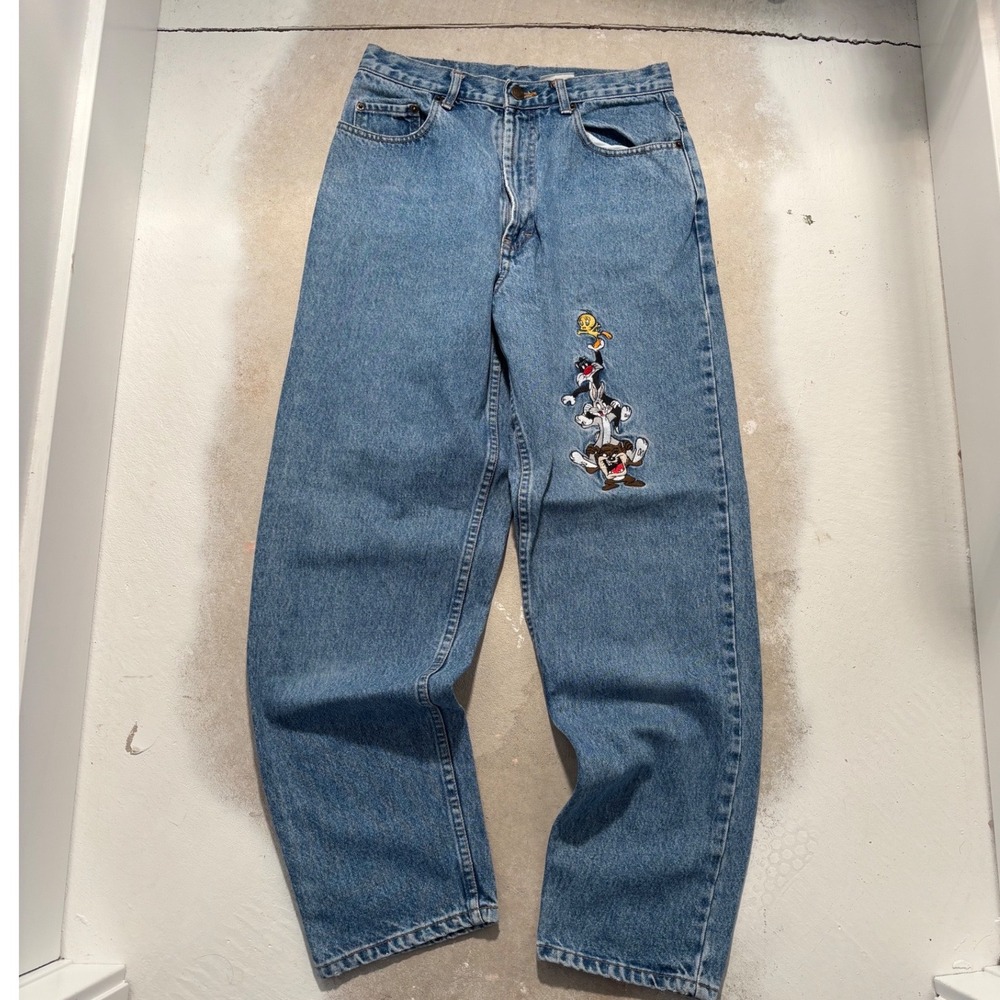 Vintage Looney Tunes Embroidered Denim Jeans Medium Wash Bugs Bunny 29x31.5